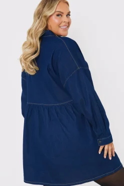 Hot In the Style Dark Wash Mini Smock Shirt Dress Denim