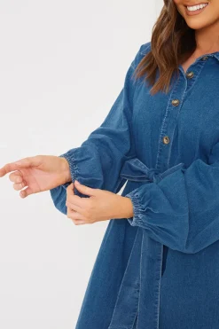 Hot In the Style Denim Belted Tiered Midaxi Shirt Dress Blue