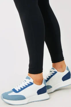 Discount In The Style Denim Contrast Detail Trainer Blue