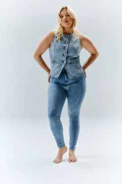 Clearance In The Style Denim Crew Neck Waistcoat Blue