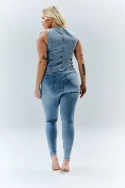 Clearance In The Style Denim Crew Neck Waistcoat Blue