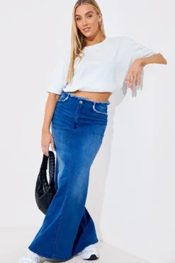 Clearance In The Style Denim Maxi Skirt Blue