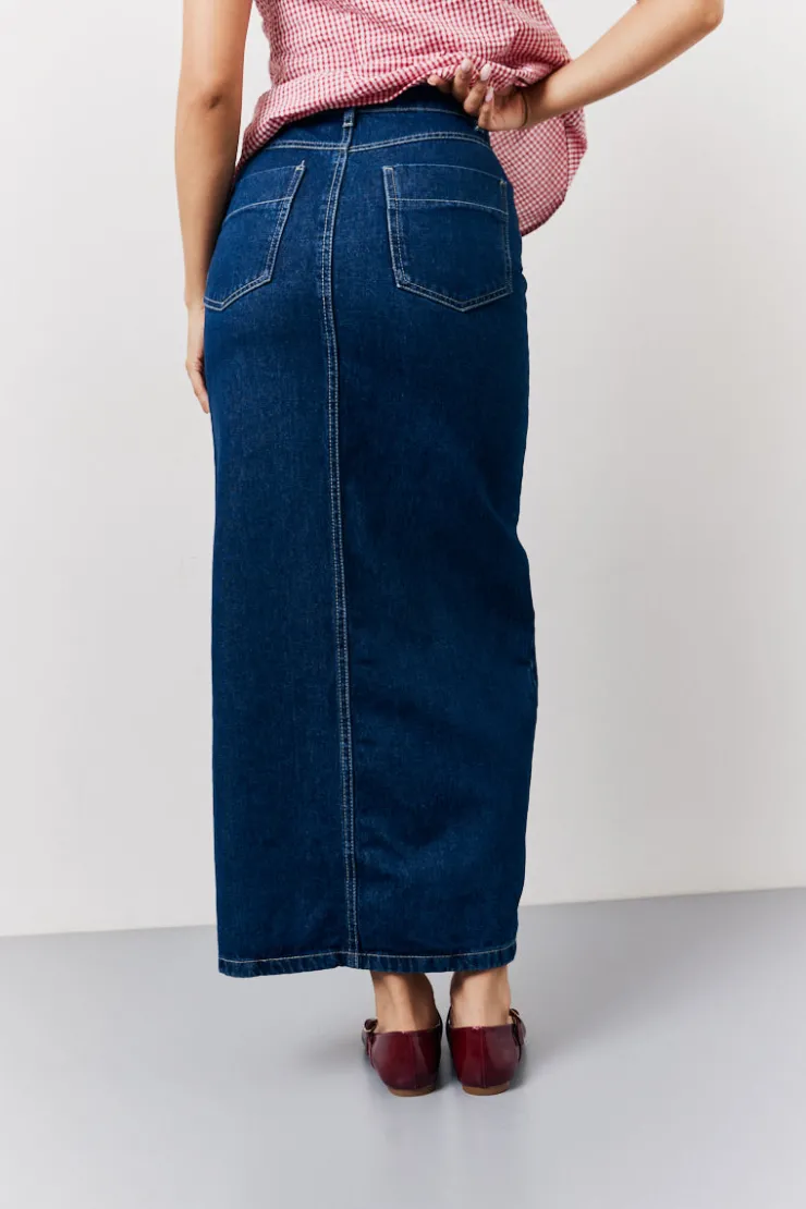 Best In The Style Denim Maxi Skirt Blue