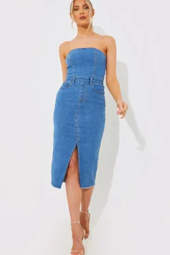 Outlet In the Style Denim Midi Dress Blue