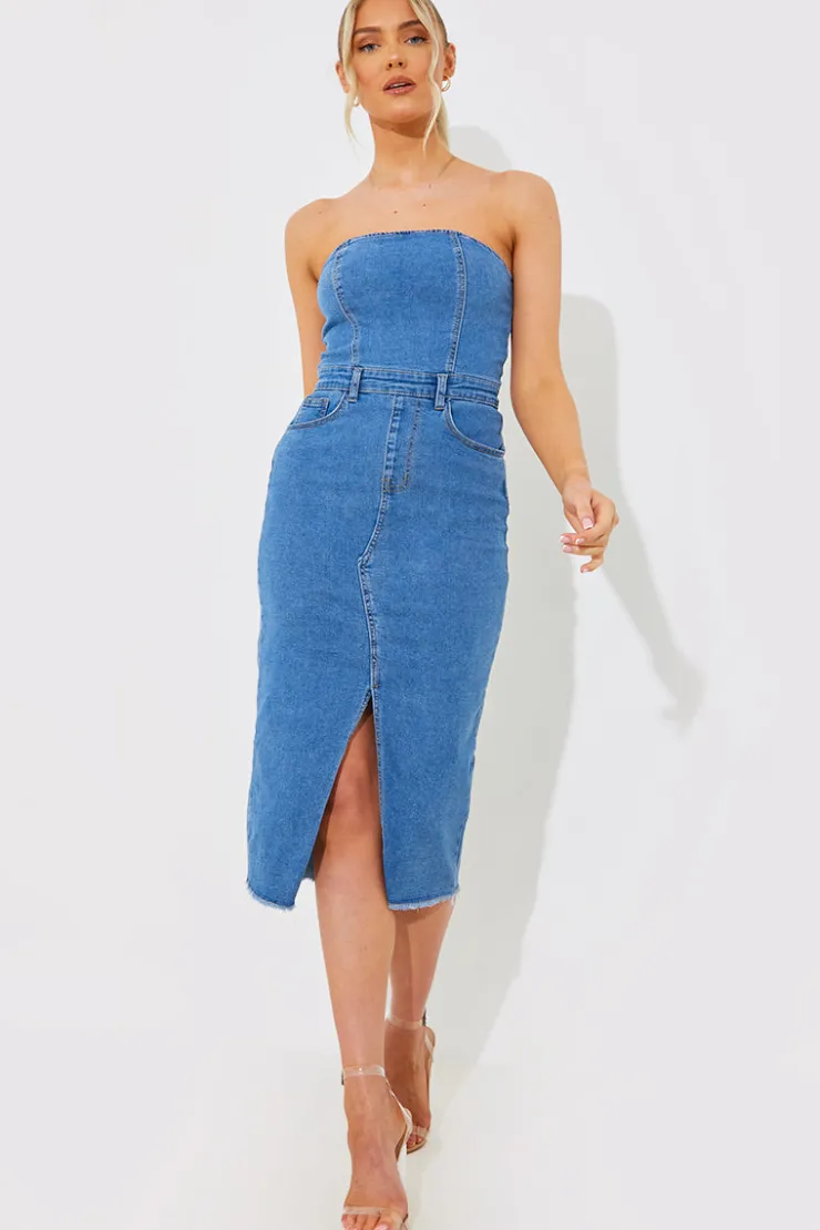 Outlet In the Style Denim Midi Dress Blue