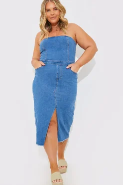 Outlet In the Style Denim Midi Dress Blue