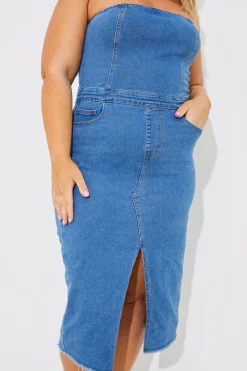 Outlet In the Style Denim Midi Dress Blue
