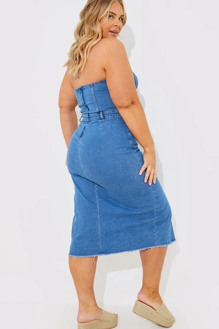 Outlet In the Style Denim Midi Dress Blue