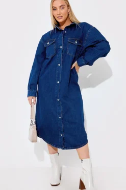 In The Style Denim Midi Shirt Dress Blue