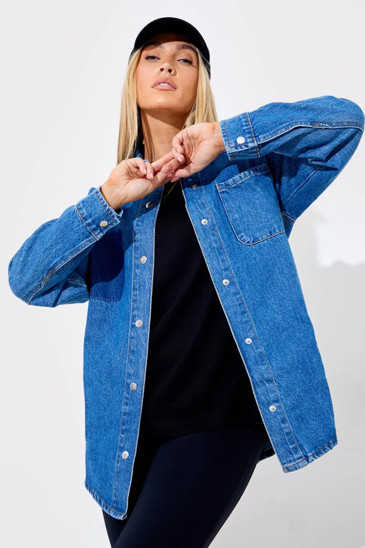 Sale In The Style Denim Shirt With Contrast Pocket Blue