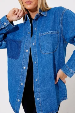 Sale In The Style Denim Shirt With Contrast Pocket Blue