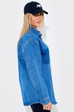 Sale In The Style Denim Shirt With Contrast Pocket Blue