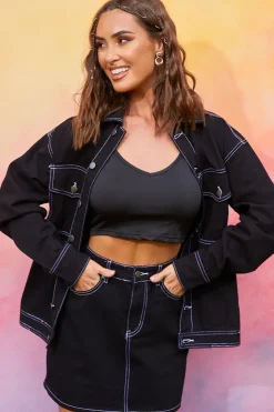New In the Style Denim Skirt With Contrast Stitching Co ord Black
