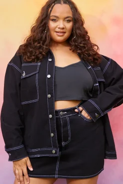 New In the Style Denim Skirt With Contrast Stitching Co ord Black
