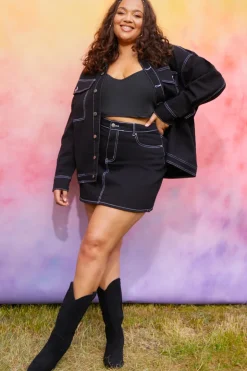 New In the Style Denim Skirt With Contrast Stitching Co ord Black