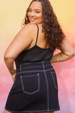 New In the Style Denim Skirt With Contrast Stitching Co ord Black
