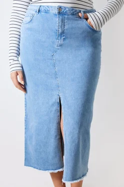 Online In the Style Denim Split Detail Midi Skirt Blue