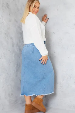 Online In the Style Denim Split Detail Midi Skirt Blue