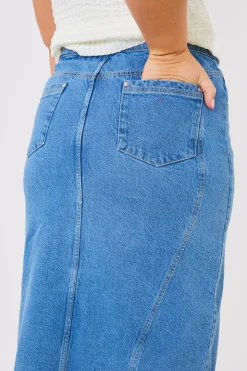 Sale In the Style Denim Split Midaxi Skirt Blue