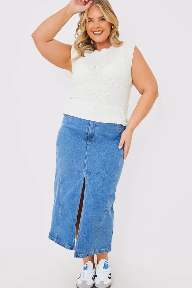 Sale In the Style Denim Split Midaxi Skirt Blue