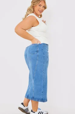 Sale In the Style Denim Split Midaxi Skirt Blue