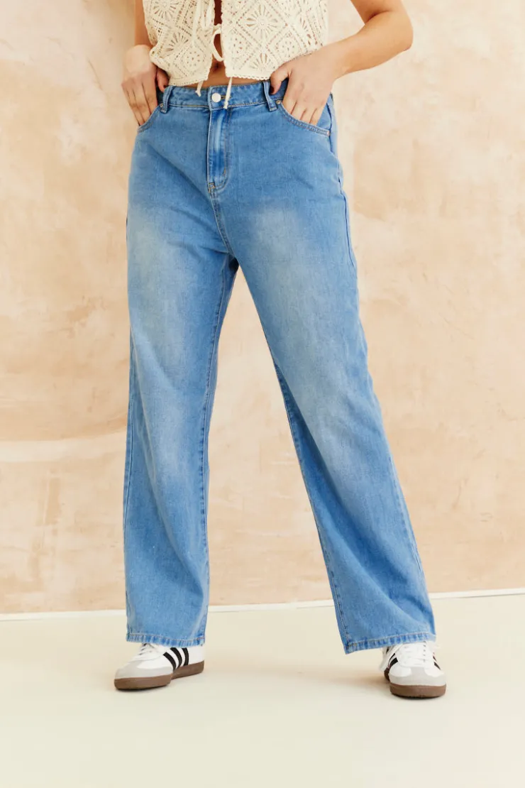 New In The Style Denim Wide Leg Jeans Blue