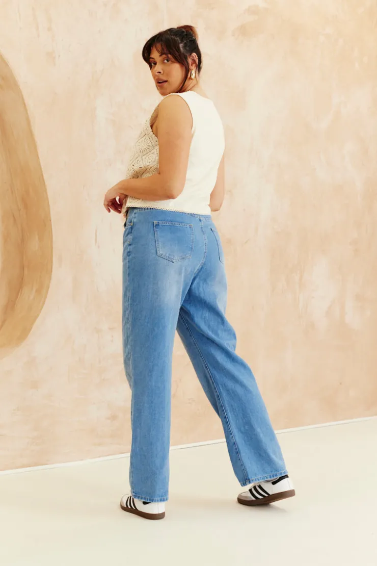 New In The Style Denim Wide Leg Jeans Blue