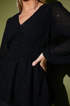 New In the Style Diamante Embellished Blouse Black