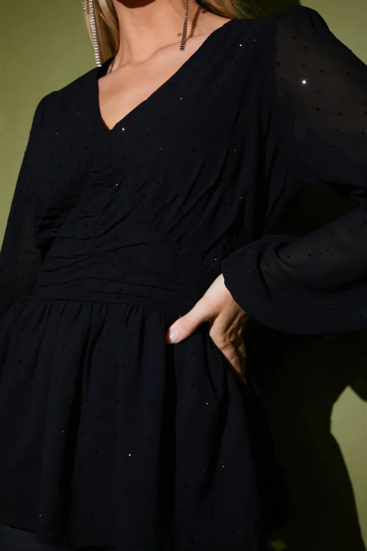 New In the Style Diamante Embellished Blouse Black