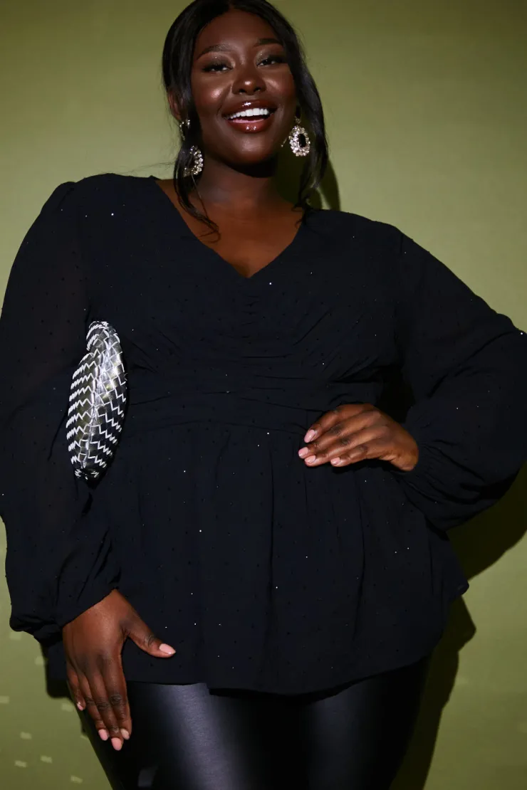New In the Style Diamante Embellished Blouse Black