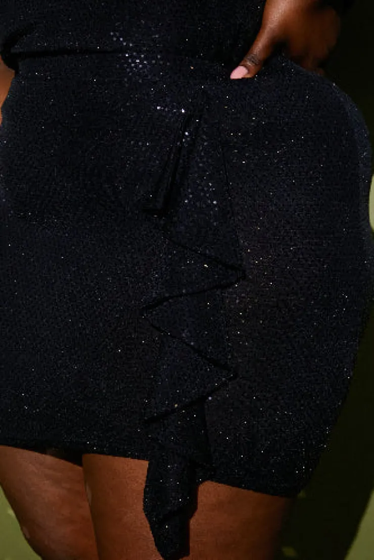 Outlet In the Style Disco Sequin Co Ord Ruffle Mini Skirt Black