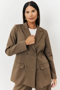 Online In The Style Double Breasted Tailored Co-Ord Blazer Camel