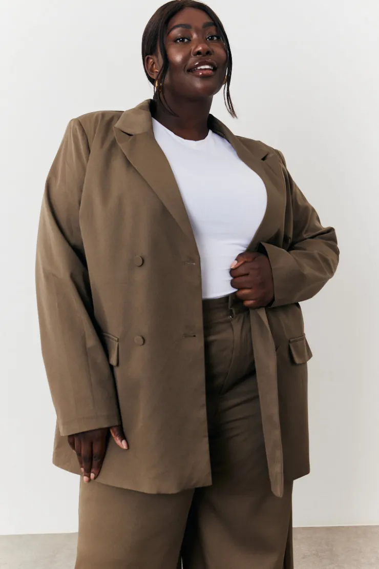 Online In The Style Double Breasted Tailored Co-Ord Blazer Camel