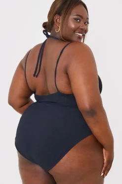 Best In the Style Double Strap Ring Detail Control Crinkle Swimsuit Black