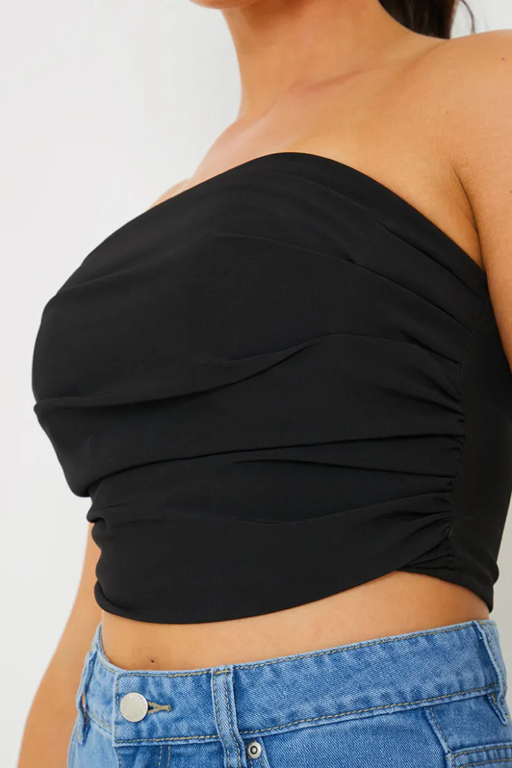 Online In The Style Draped Strapless Corset Top Black