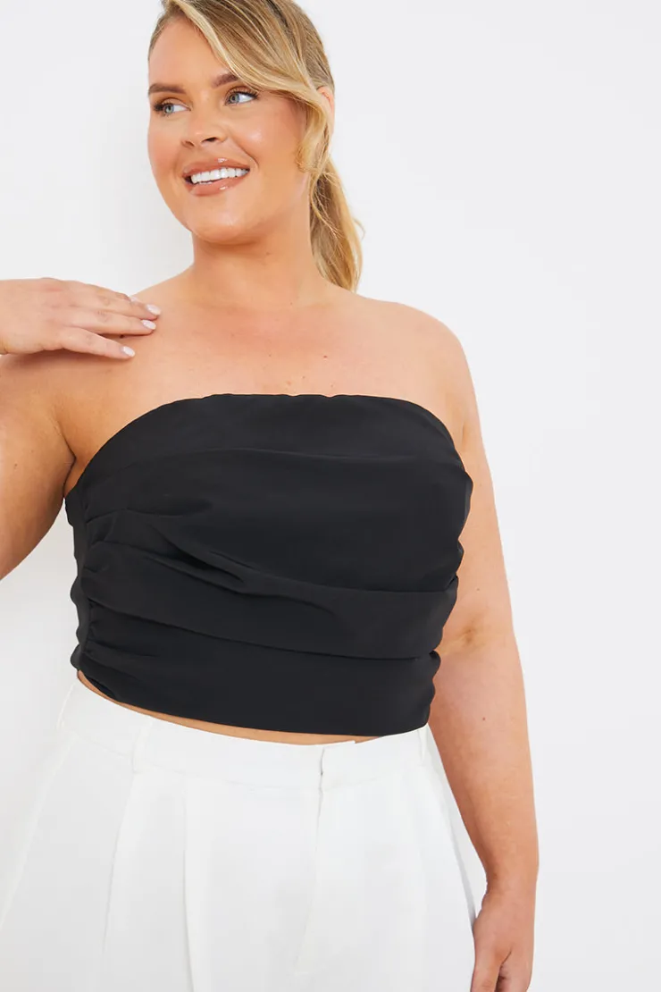 Online In The Style Draped Strapless Corset Top Black