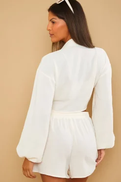 Sale In the Style Drawstring Co-Ord Shorts Cream