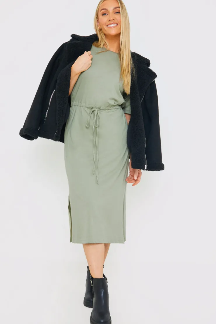 In the Style DRAWSTRING WAIST SPLIT HEM TSHIRT DRESS