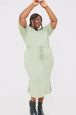 In the Style DRAWSTRING WAIST SPLIT HEM TSHIRT DRESS