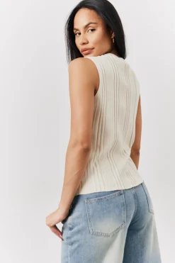Clearance In The Style Ribbed Button Up Knitted Waistcoat Ecru