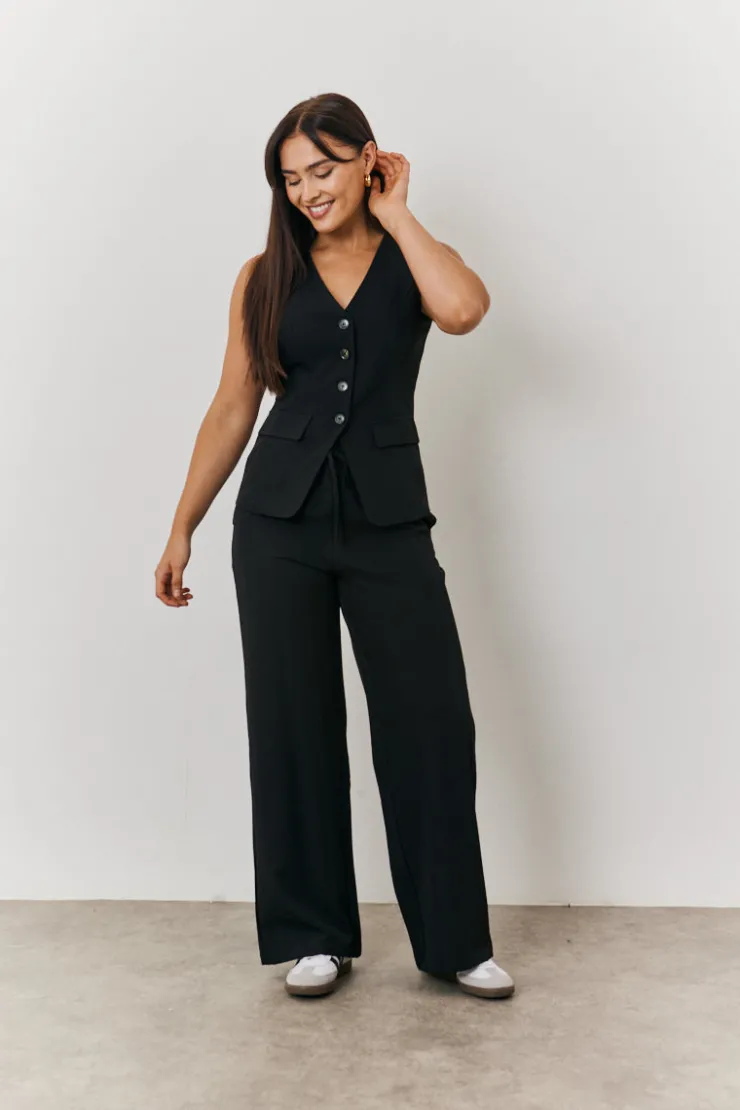 Online In The Style Elasticated Mid Rise Wide Leg Trouser Black