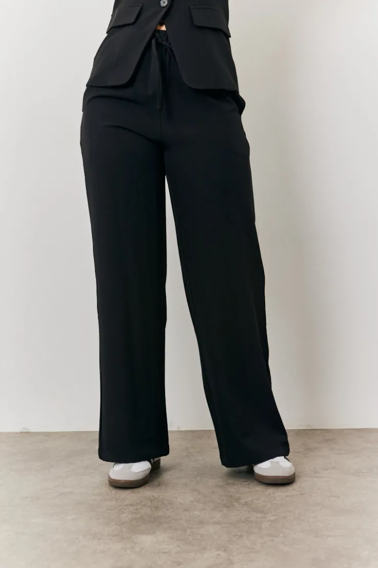 Online In The Style Elasticated Mid Rise Wide Leg Trouser Black