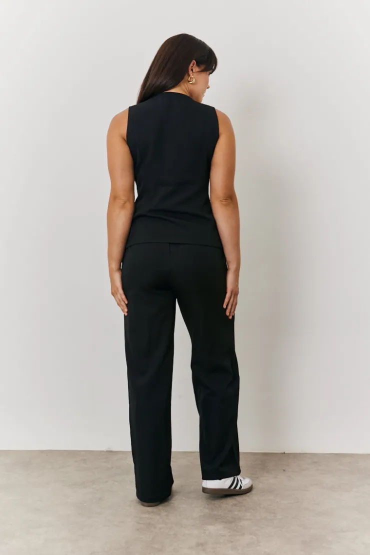 Online In The Style Elasticated Mid Rise Wide Leg Trouser Black