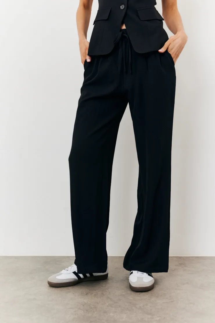 Online In The Style Elasticated Mid Rise Wide Leg Trouser Black