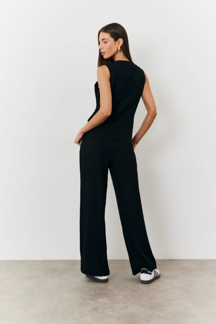 Online In The Style Elasticated Mid Rise Wide Leg Trouser Black
