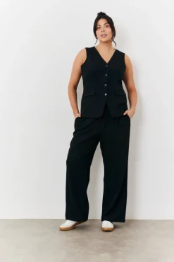 Online In The Style Elasticated Mid Rise Wide Leg Trouser Black
