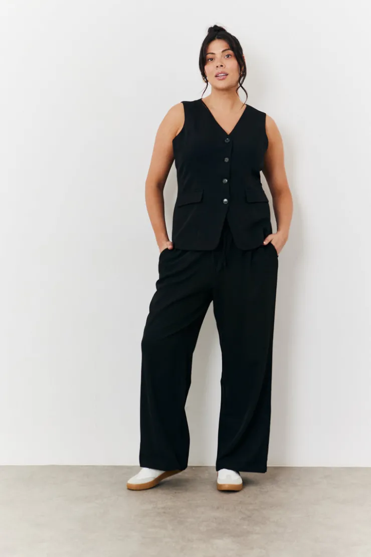 Online In The Style Elasticated Mid Rise Wide Leg Trouser Black