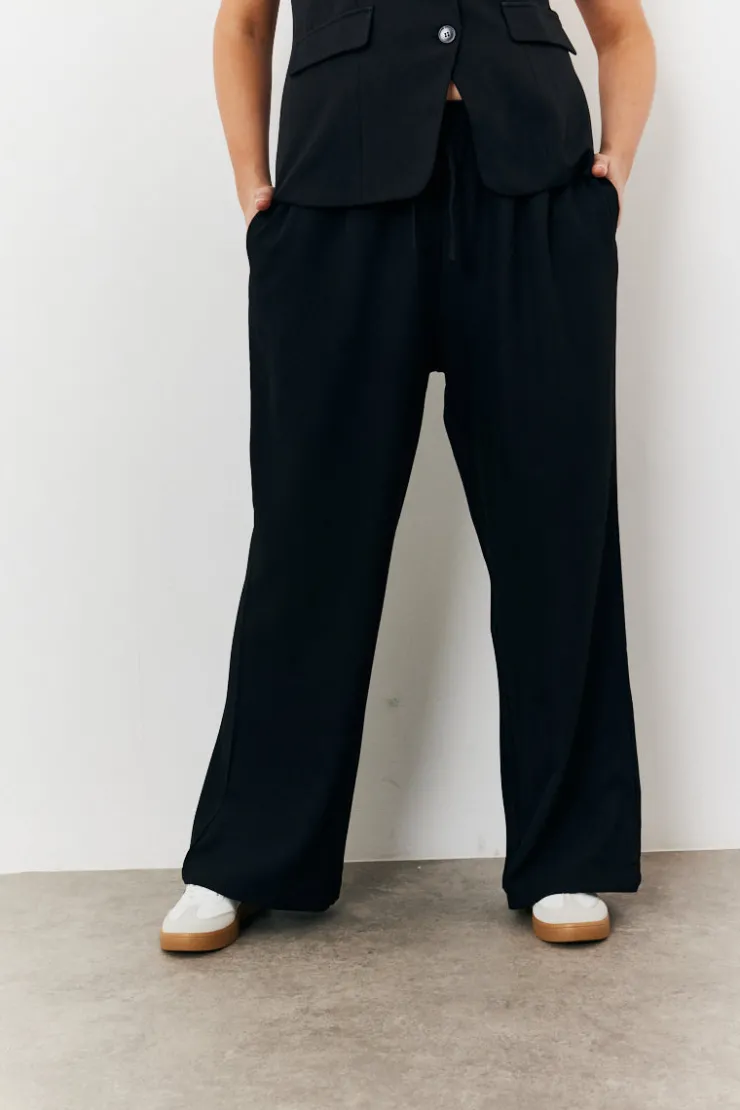 Online In The Style Elasticated Mid Rise Wide Leg Trouser Black