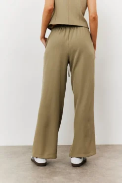 Outlet In The Style Elasticated Mid Rise Wide Leg Trouser Khaki