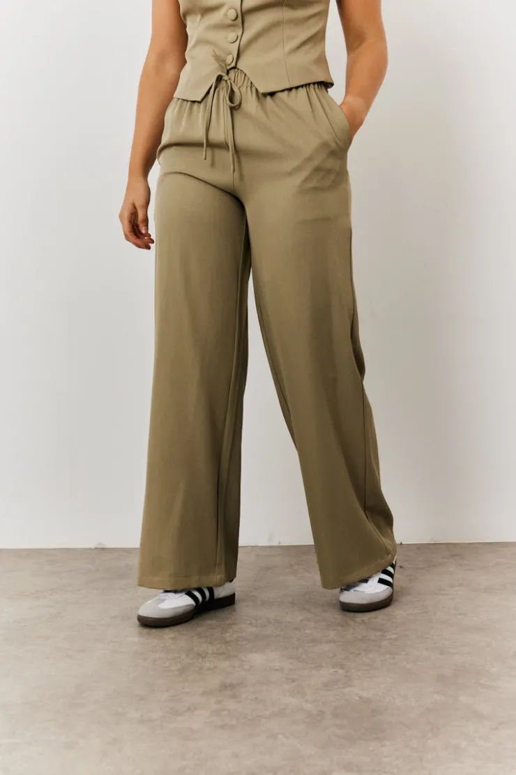 Outlet In The Style Elasticated Mid Rise Wide Leg Trouser Khaki